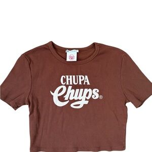 Brown Zara Chupa Chups ribbed cropped t-shirt
